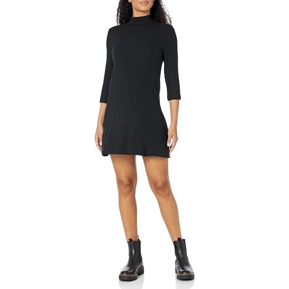 MICHAEL STARS Maureen Mock Neck Dress L Black Madison Brushed Jersey NWT B76